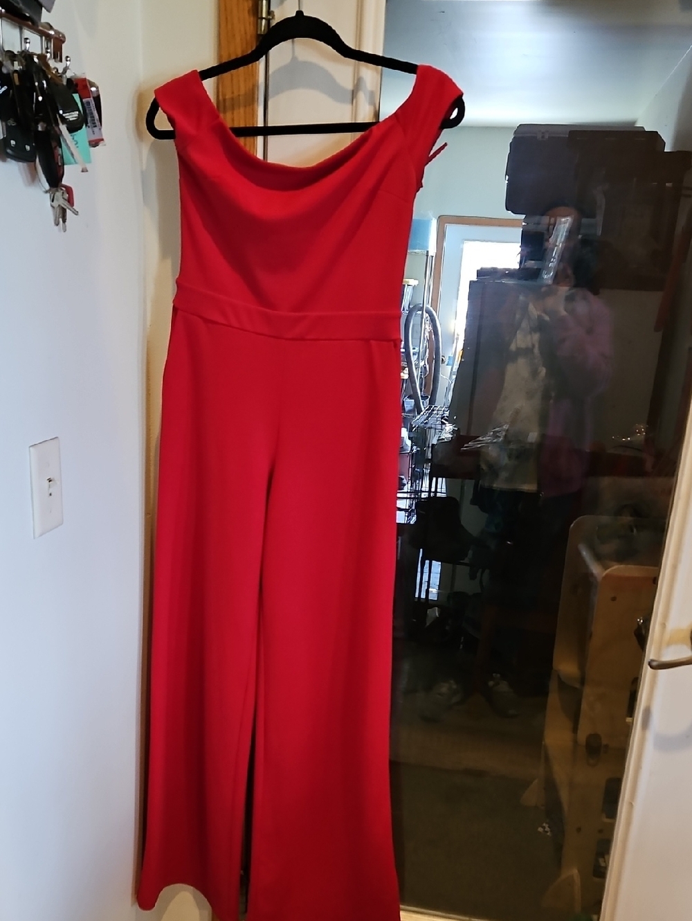 Elegant Red Off-Shoulder Wide-Leg Jumpsuit Expess